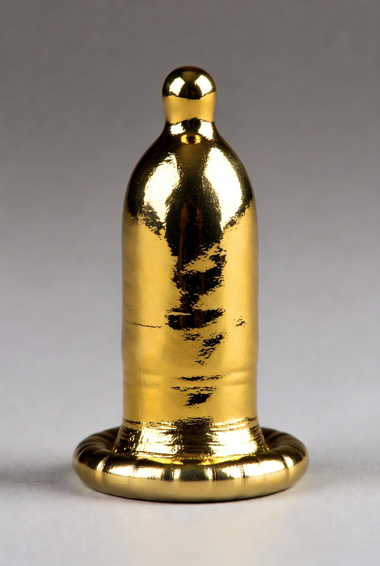Reflective golden condom sculpture